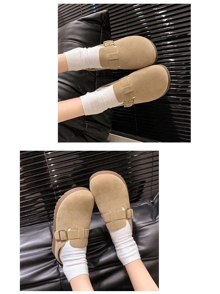 2024 Women's Fleece Half-Slippers: Closed-Toe Flat Birkenstock Style, Perfect for Pregnant Women & Outdoor Wear