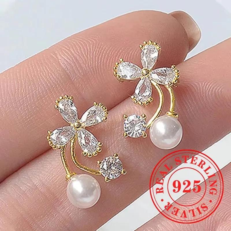 Gorgeous Stud Earrings  Sterling Silver Dazzling Exquisite Flower Design Accessory Luxury Trendy Bridal Jewelry Gifts