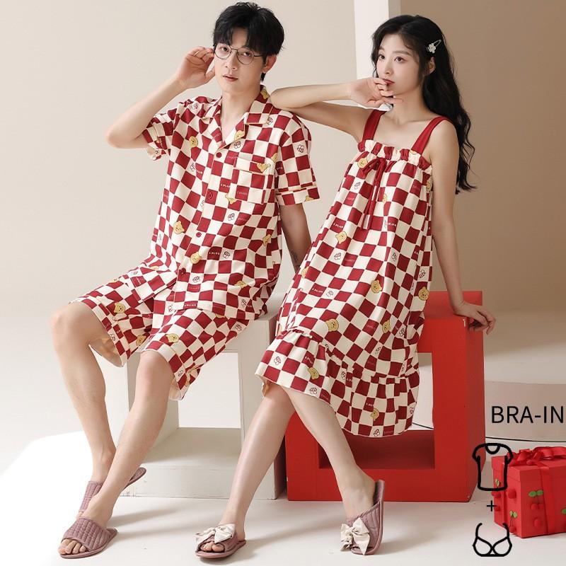 

Летние хлопковые пижамы для пар, женские комбинезоны, ночная рубашка без рукавов с рисунком на груди, мужские шорты, домашний костюм