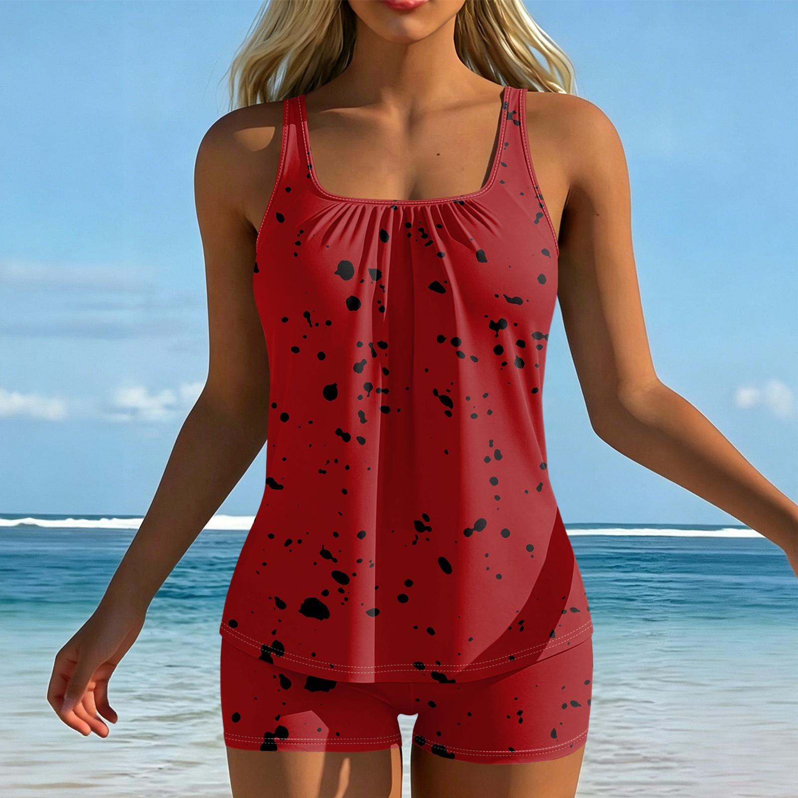 Women’s Two Piece Printed Tankini Swimsuit Set with Tank Top and Boyshorts for Athletic and Beachwear S