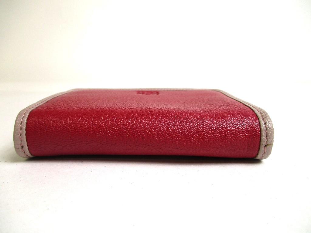 Authentic LOEWE Wine Red Purple Leather Silver H/W Round Zip Coin Purse #a529  Open box