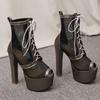 Women's high-heeled sandals sexy European and American style waterproof table thick heel large size hollow fish mouth shoes