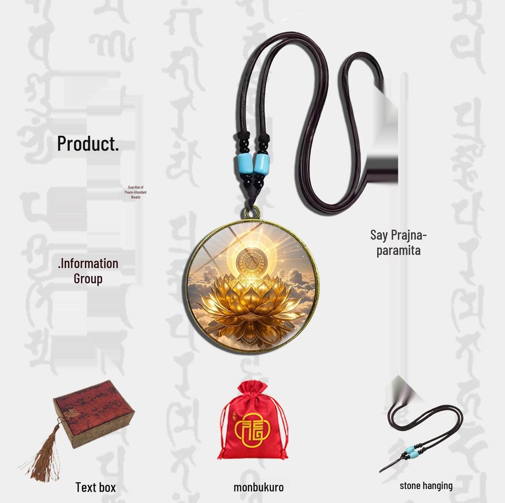 4cm Antique Bronze Sunlight Golden Lotus Pendant with Turquoise Gem