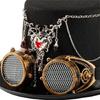 Gothic Industrial Top Hat With Functional Heart Pendant Mechanism And Adjustable Steampunk Eyewear For Cosplay Event