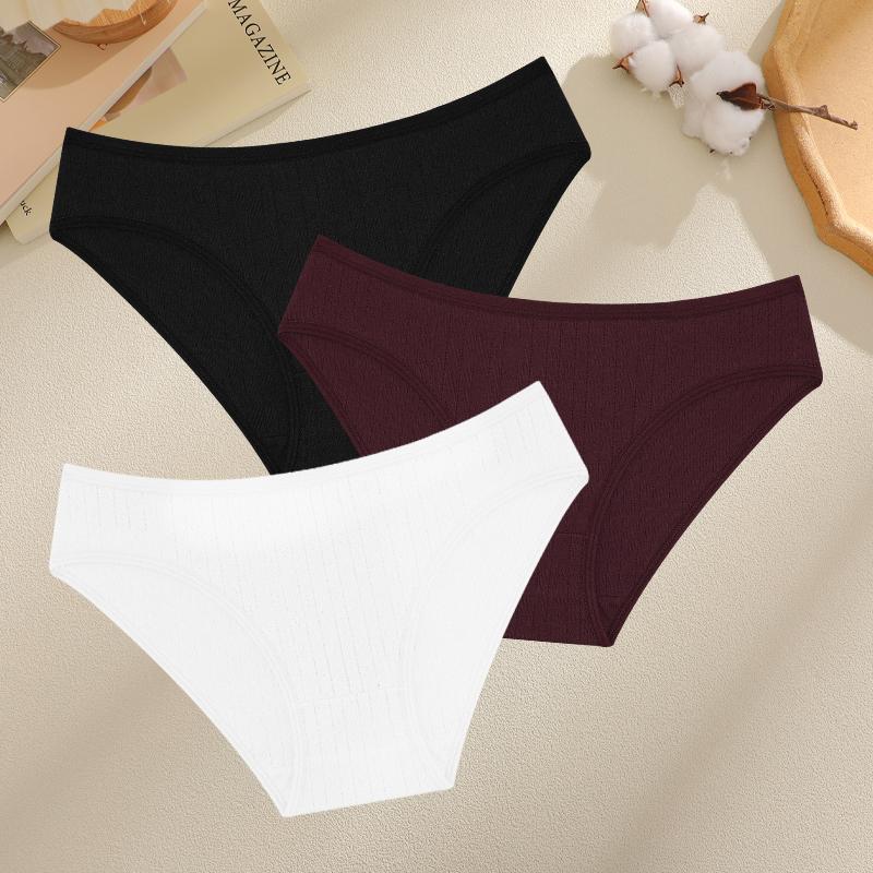 FINETOO 3PCS Women Seamless Cotton Panties Ribbed Low Rise Jacquard Underwear Elastic Comfortable Female Briefs Breathable Sexy Lingerie
