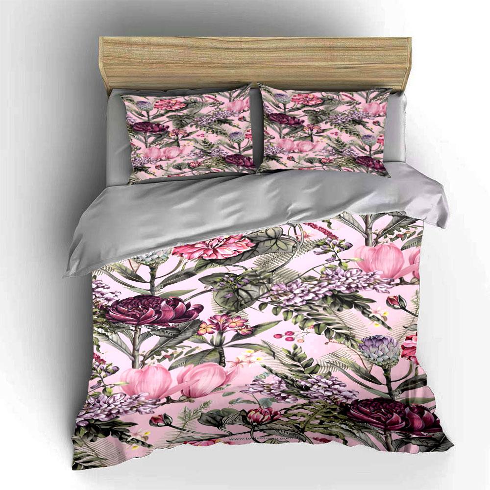 Exquisite pink floral pattern Print Bedding Set 1 Duvet Cover 2 Pillowcases for Adult and Children Luxury Gift Full Size