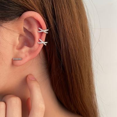 1Pc Women Ear Cuff, Non-Pierced Clip-on X-Shaped Ear Cuff, Rhinestone Inlaid Adjustable Fit Ear Clip, Simple Earring Jewelry Gift