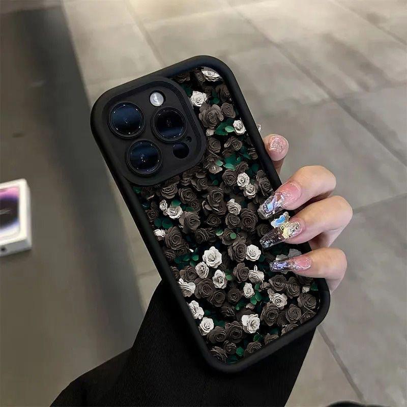 Black rose group is suitable for Apple 17 mobile phone case iPhone16/15 airbag 14 popular 13Pro anti-drop