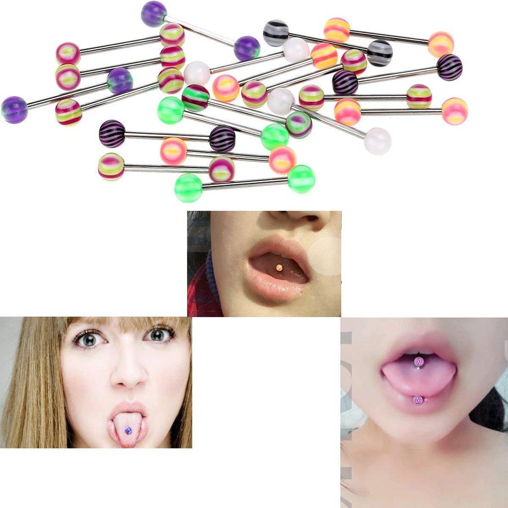 Mixed Color Acrylic and Stainless Steel Eyebrow & Tongue Piercing Set