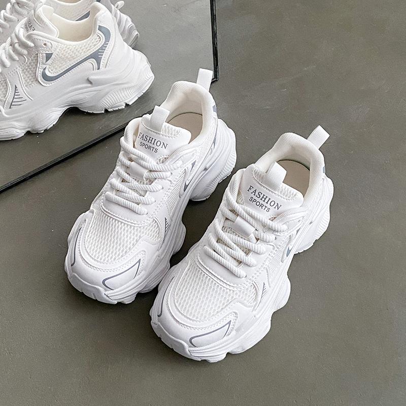 

Весенне-осенняя новая женская обувь, кожаная дышащая серебряная повседневная обувь, ультралегкие кроссовки на толстой сетчатой ​​подошве с мягкой подошвой 37