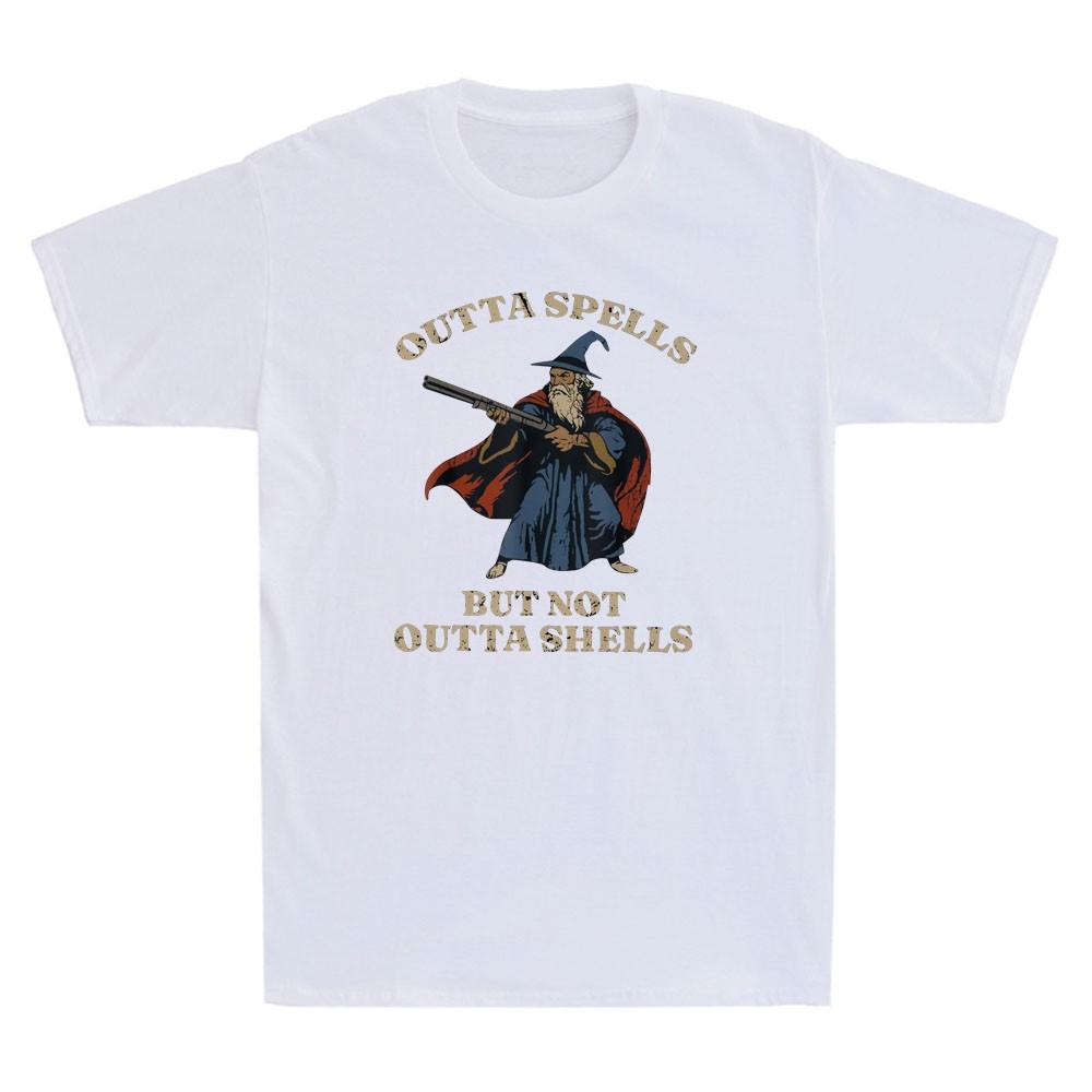 Outta Spells But Not Outta Shells Funny Wizard Fantasy Meme Retro Unisexs Tshirt