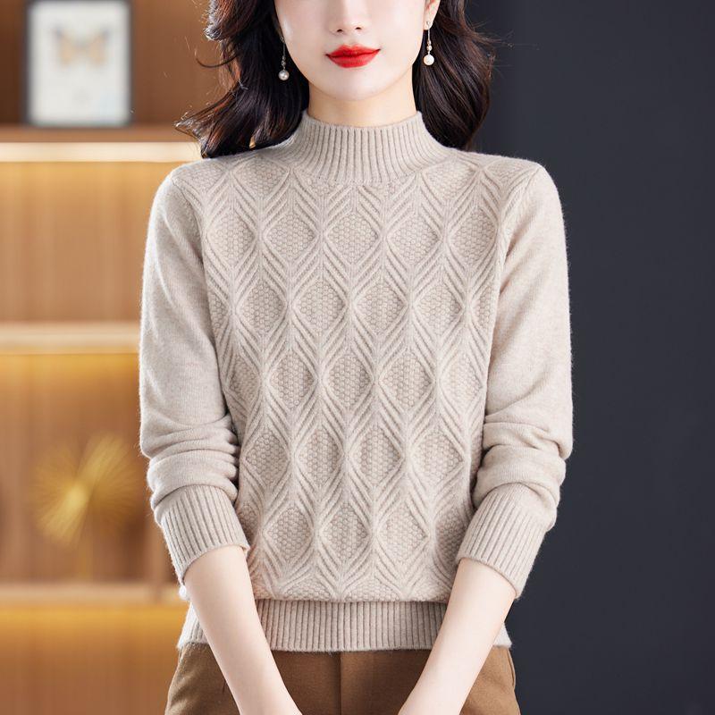 Women's Semi High Neck Pullover Sweater Casual Sweater Pullover Knitted Base Sweater