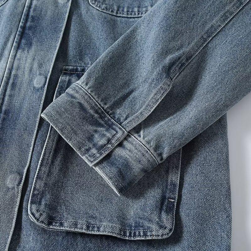 Korean Retro Color Block Lapel Pocket Denim Jacket - Women's Long Sleeve Autumn Style