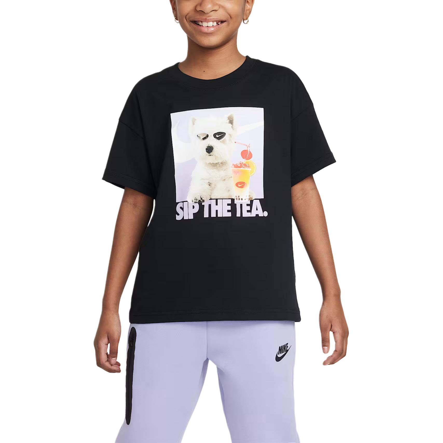 

Nike Printed Round Neck Loose Short Sleeve T-Shirt Kids tops Black HQ2337-010 XS