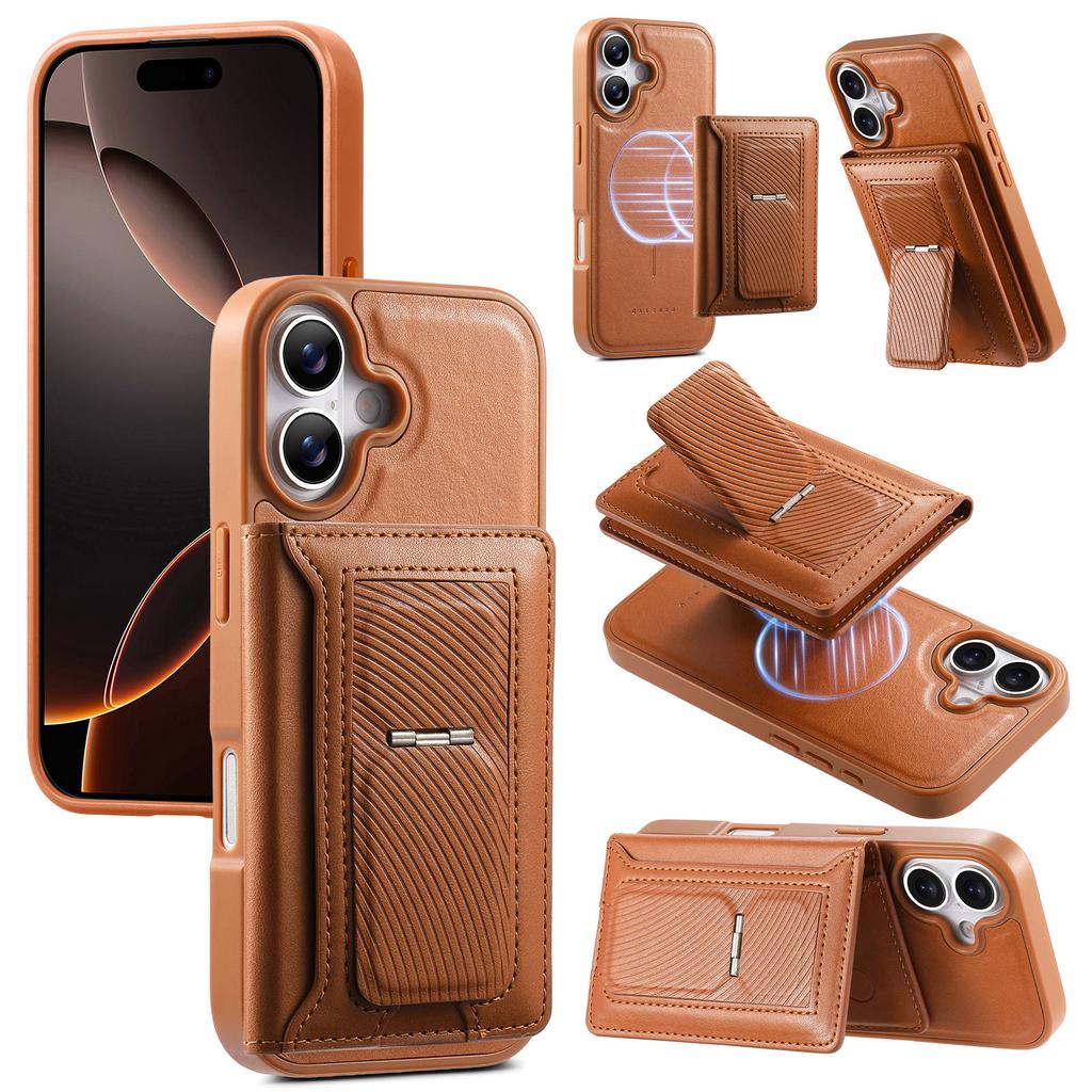 CASENEO For iPhone 17 Detachable Magnetic Phone Case with Card Holder Kickstand TPU PU Leather PC Phone Cover Compatible with MagSafe