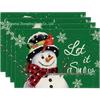 New Christmas Placemat: Pine Tree & Snowman Print, Linen, Heat-Resistant Winter Table Decor