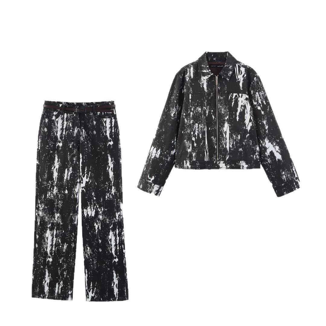 

TAOP&ZA Spring Women s Animal Print Jacket & Casual Pants XS