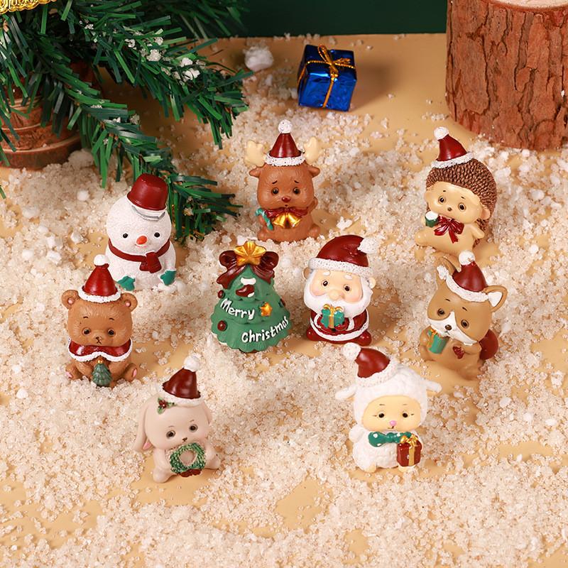 Animal Christmas Resin Figurine Set Santa Claus Tree Decor Kids Gift Birthday