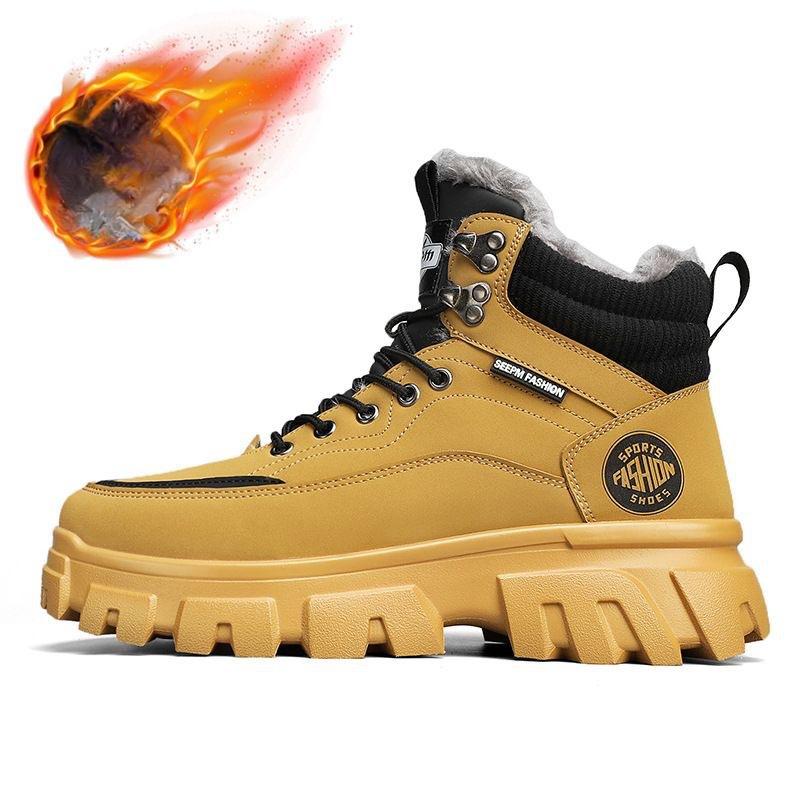 Pánské boty Plyšové Zimní Nové S tlustou podrážkou Šněrovací Pracovní obuv Trendy Odolné proti chladu Teplé Bavlněné Krátké boty