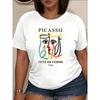 Women's Picasso Cubist Portrait T-Shirt - Iconic Artist Style Short Sleeve Round Neck Casual Top, Cubism Artwear for Spring Summer Fall,
