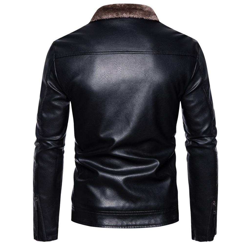 Men's Business Leather Jacket Plus Velvet Winter New Men's Pu Leather Jacket Lapel