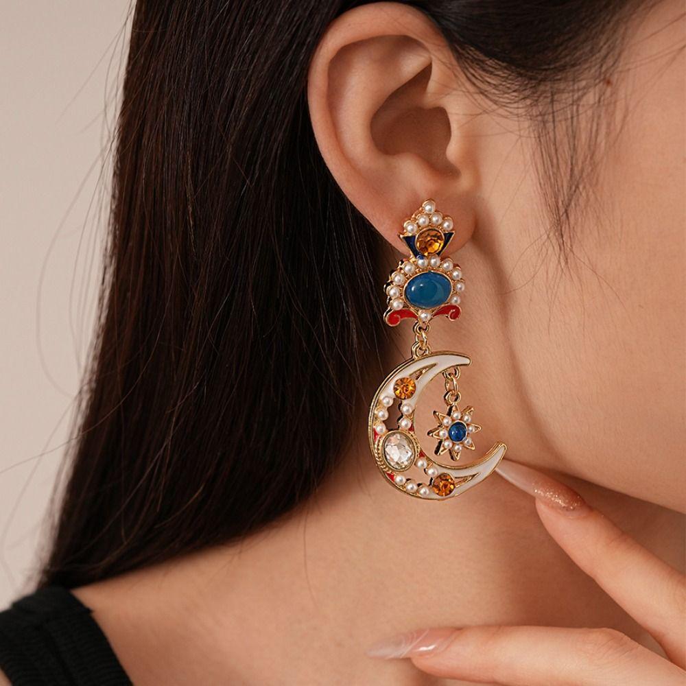 Medieval Style Dangle Earring Handmade Crystal Earrings Retro Sun&Moon Earrings  Birthday Gift
