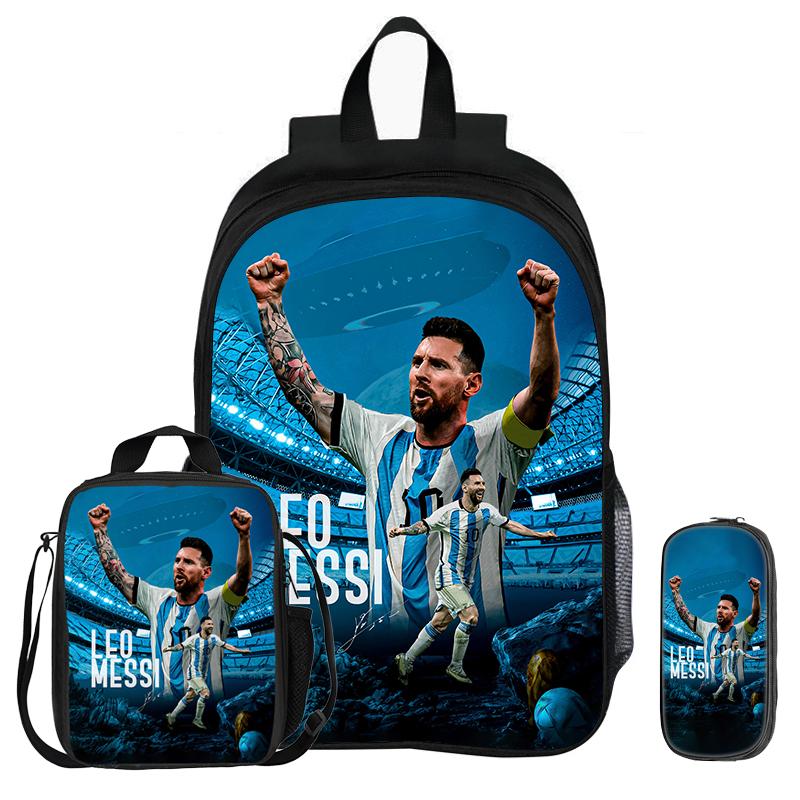 3-delige Set Rugzak M-Messi School Voetbalster met Lunchtas Sport Rugzak kind Rugzak Etui Boekentas Kinder Cadeau