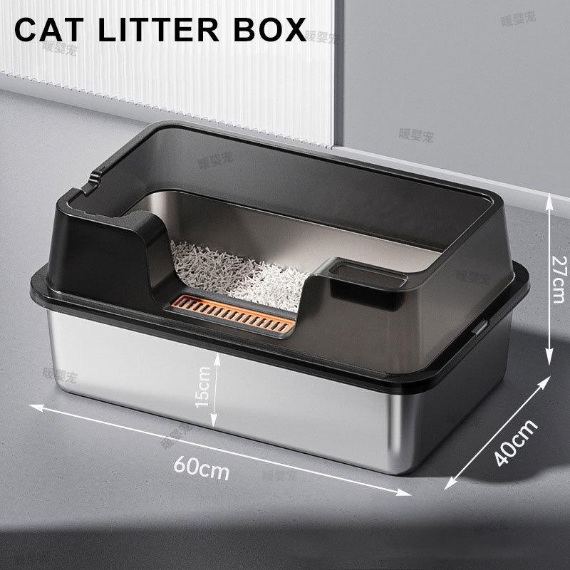 Xiaomi Stainless Steel Litter Box 60cm Cat Litter Box with Lid Semi-enclosed Litter Pan High-Sided Resistant Leak-Proof Cat Litter Mat
