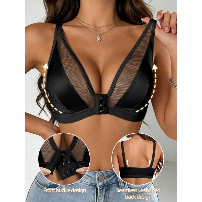 Plus Size Mesh Front Closure Push Up Bra