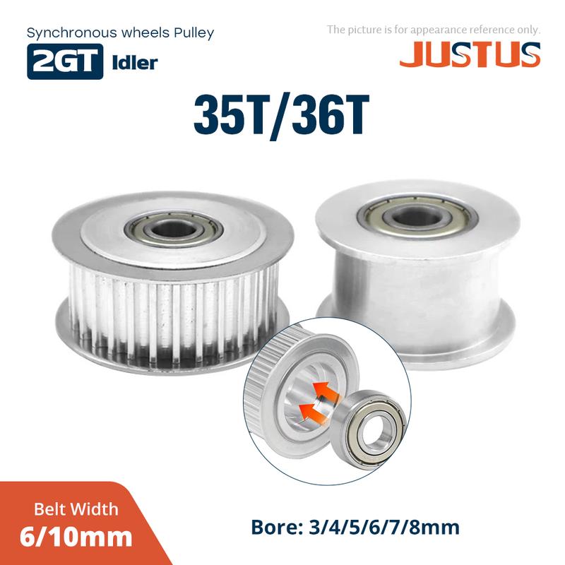 35T/36T 2GT Idler Type Timing Pulley Bore 3/4/5/6/7/8mm for belt Width 6/10mm GT2 Synchronous Belt 3D Printer CNC Parts Smooth 6mm