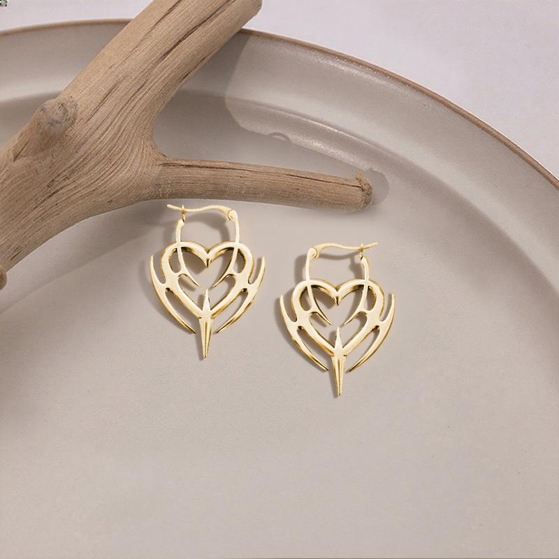 

Hip Hop Punk Style Metal Thorn Heart Earrings Suitable For Men And Women Cool And Exaggerated Personalized Jewelry Gifts золотой