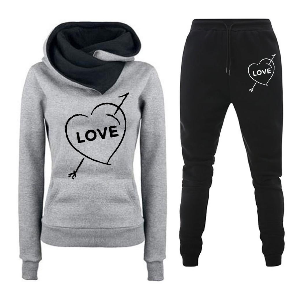 Spring and Autumn Winter Casual Sportswear Set with Love Letter Printed Women's Hoodie and Sweatshirt Set Trendy