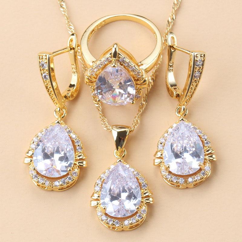 Brazilian  Gold Plated Chunky Jewelry Sets For Women Water Drop African Costume 12-Color Colorful Zircon Choker Necklace Set