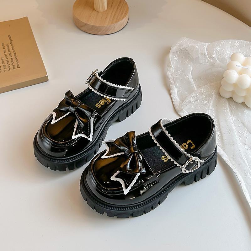 

Girls Cute College-Style Small Leather Shoes with Big Bow2026Spring and summer school season solid color leather shoes for performances 24Inner Length15.8cm чёрный