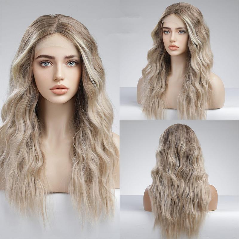 

ALAN EATON T-образные длинные белые платиновые волосы, волнистые передние парики на шнуровке, синтетические для белых, черных женщин, парик для повседневного использования, высокая плотность