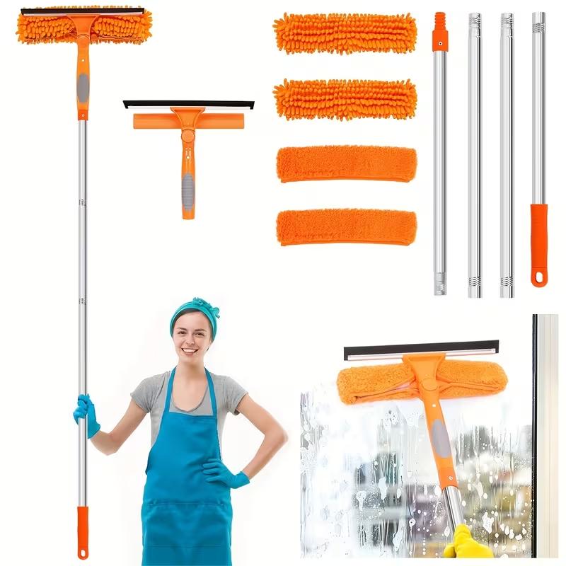 Squeegee Window Cleaner 2 In 1 Rotatable Cleaning Tool Kit With Extension Pole Window Cleaning Kit With Bendable Head For Indoor