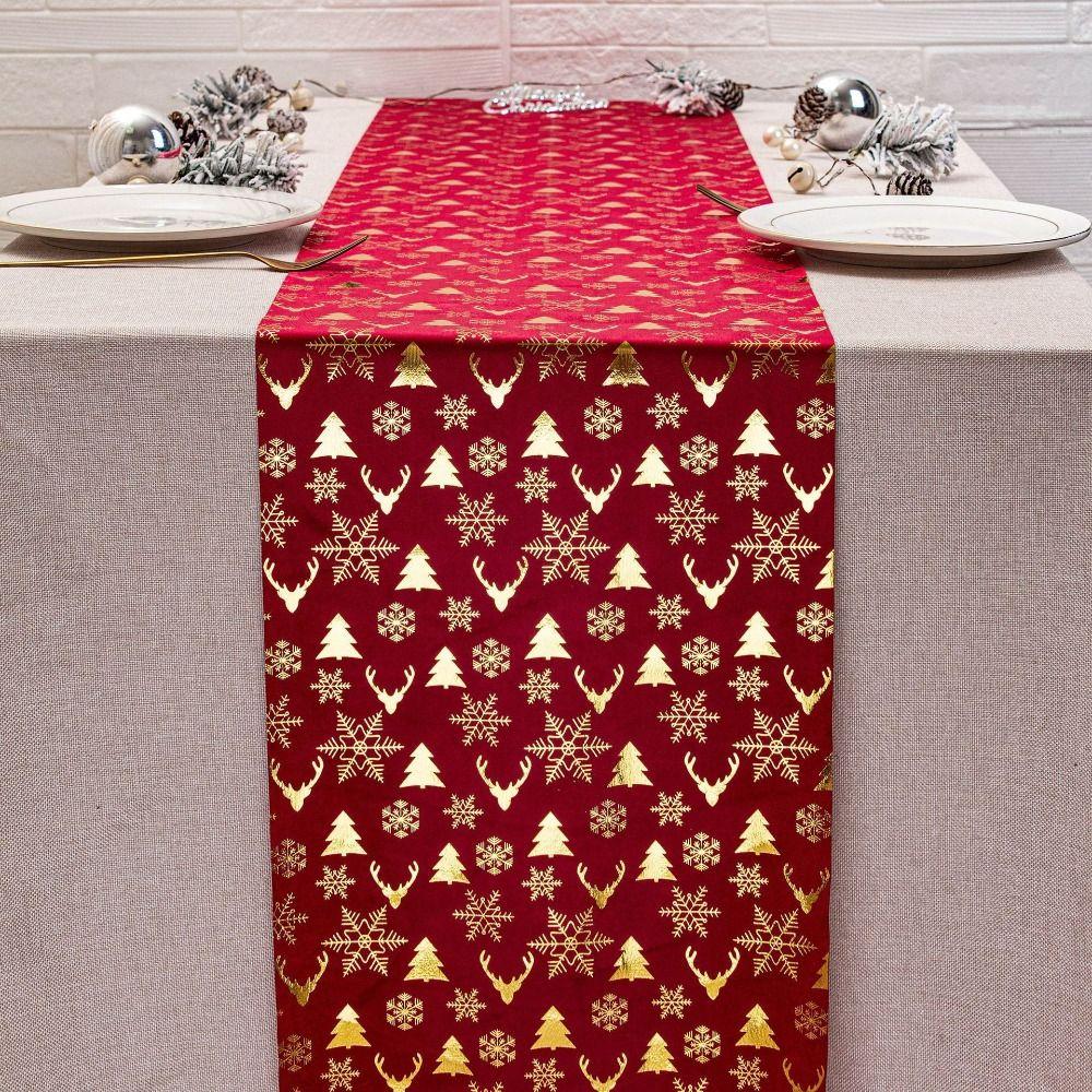 Polyester Christmas Tablecloth Snowflake Printed Table Cover Holiday Style Table Runner  Home Decor
