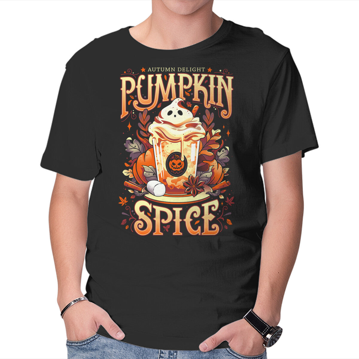 Unisex Crew Neck T-Shirt Ghostly Pumpkin Spice Graphic Short Sleeve Casual Tee XXXL