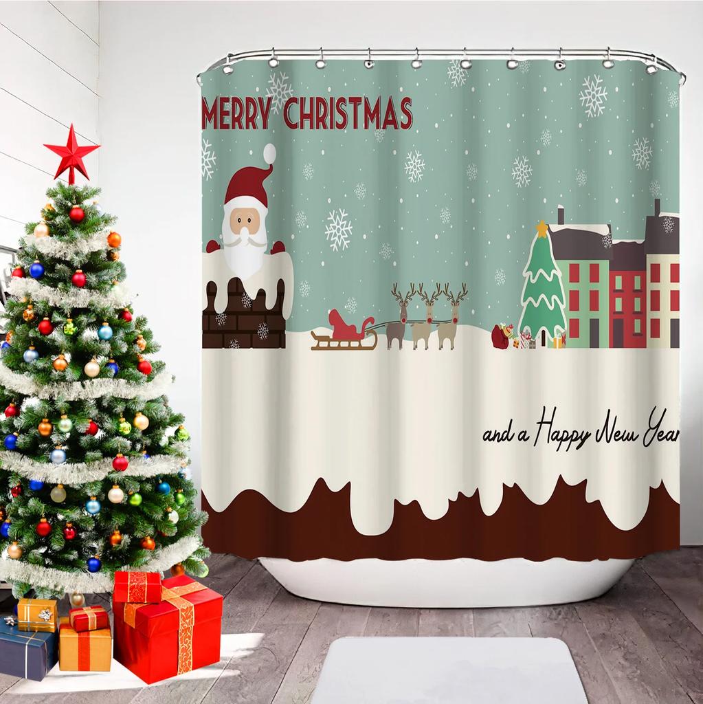 GAEChristmas Printed Bathroom Shower Curtain Snowman Santa Claus Waterproof Polyester Curtain Home Decoration Window Christmas