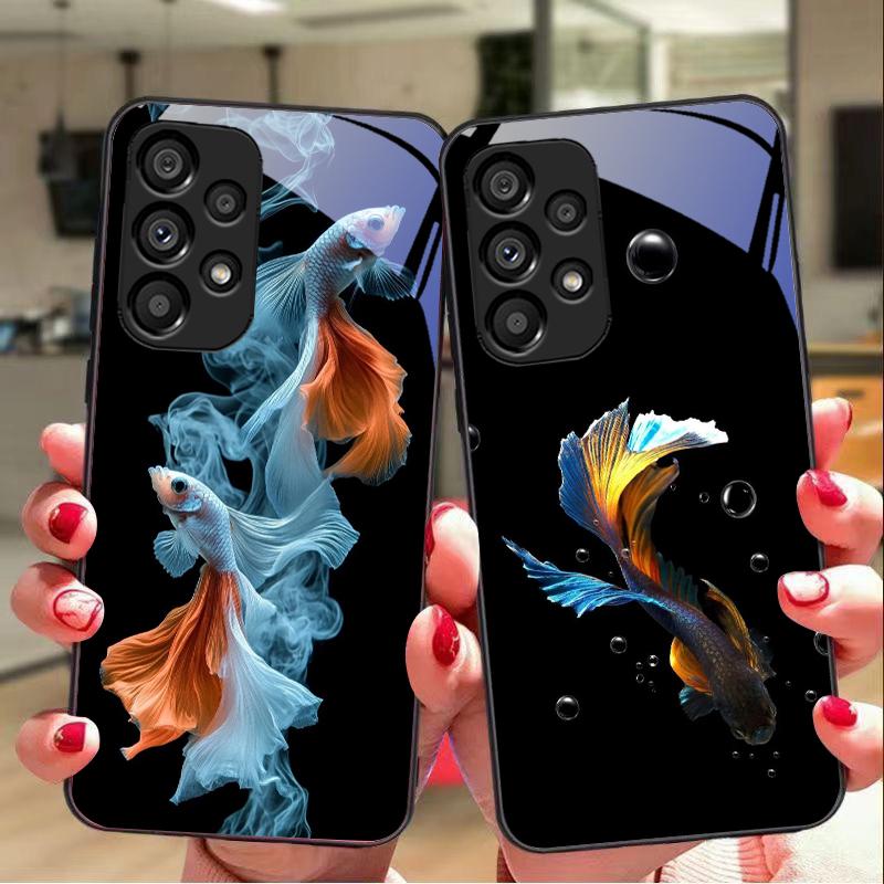 Colorful Cute Fish For Samsung Galaxy S10 S20 Plus S21 FE S22 S23 S24 FE S25 Ultra Black Tempered Glass Phone Case Hard Shell