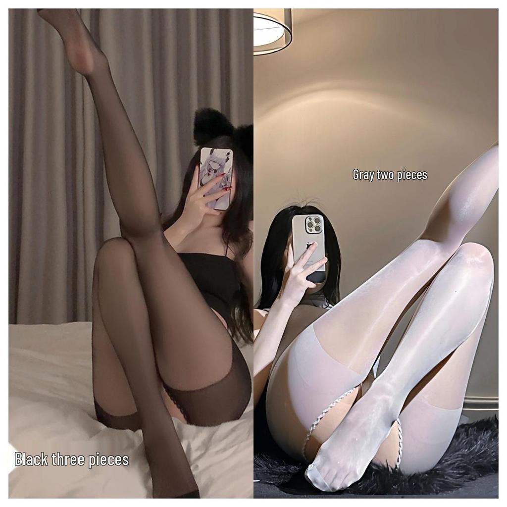 Ultra-thin Open-Crotch Tear-Away Black Stockings with Sexy Style