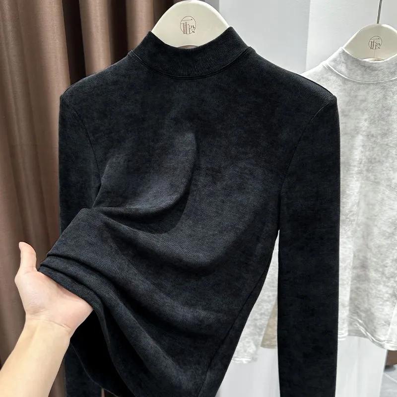 Pullovers Tops Women Autumn Winter Padded Blouse Oversized Half Turtleneck Loose Long Sleeve Shirt Slim Pullover Tops