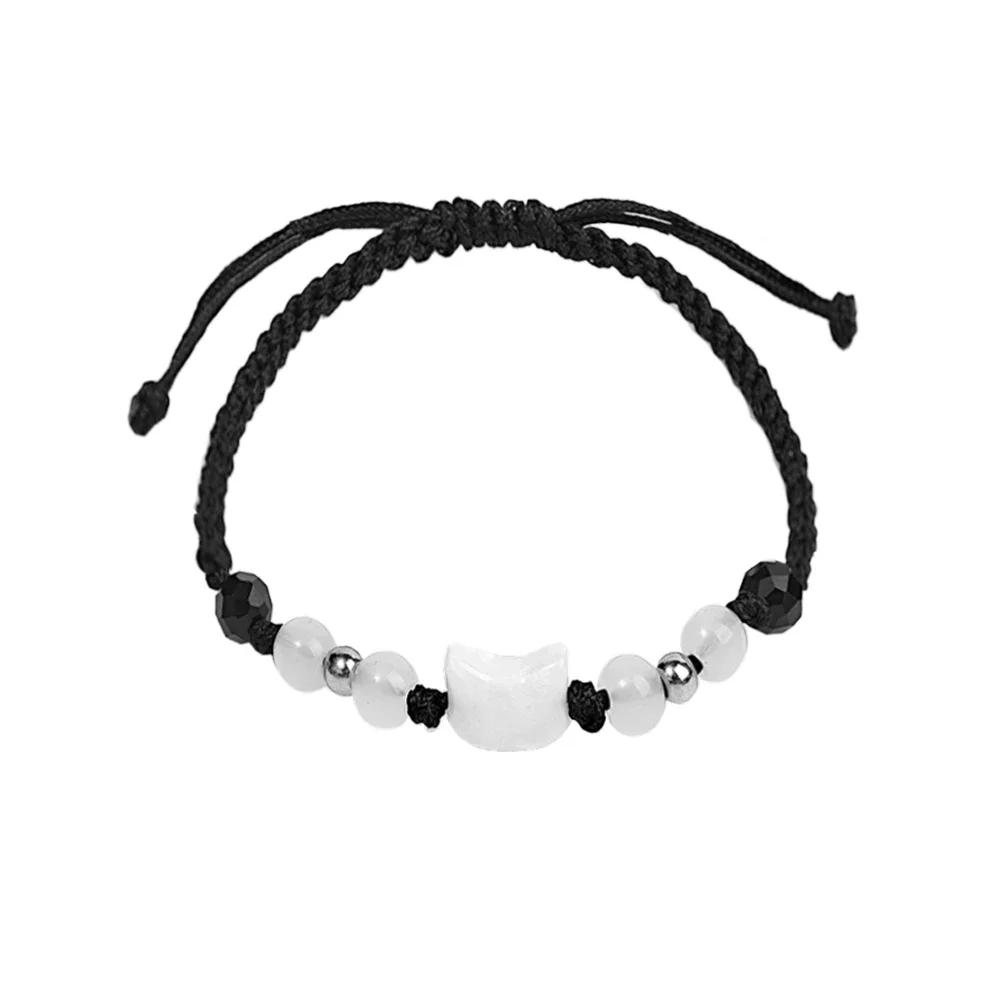 Natural Moonstone Obsidian Bracelets Couple Minimalist Bracelet Handmade Cute Black White Cat Bracelet Party Jewelry Gifts