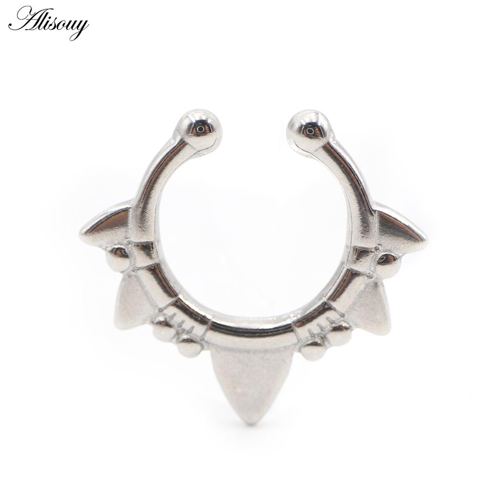 Alisouy 1PC Stainless Steel Casting Tusk Fangs Cone Nose Ring Septum Ear Cuffs Cartilage Tragus Daith Non Piercing Body Jewelry