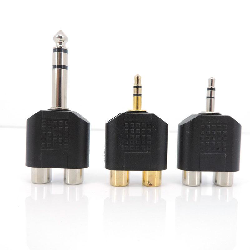 1x 1/4 Zoll Audio 3,5 mm 6,5 mm 6,35 mm Stecker auf 2 Dual Cinch Buchse Stecker Y-Verteiler Stereo Verbinder Konverter AV-Adapter