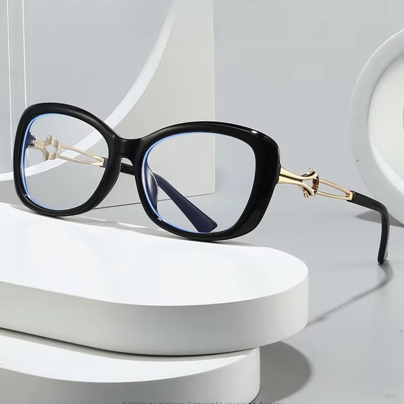 Metal Hollow-out Frame Anti Blue Light Cat Eye Eyeglasses Men Women Fashion Splicing Color Large Frame Street Photography Glasses