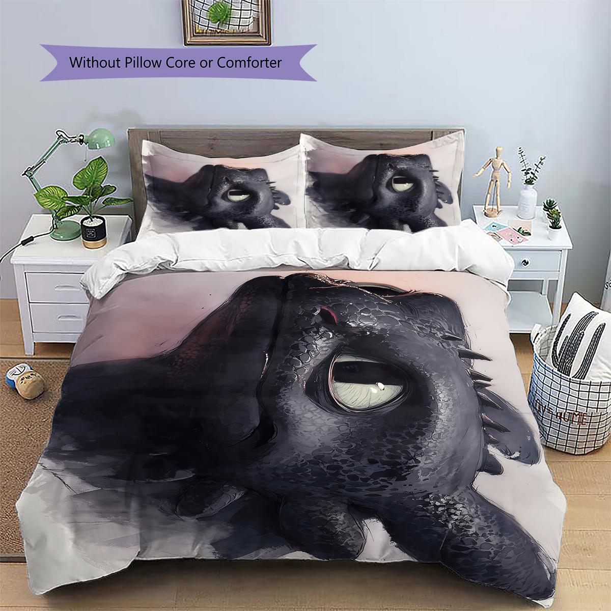 

Toothless Dark Style Duvet Cover & Pillowcases, HTTYD Fan Bedding, Perfect Gift.chl 135x200cm