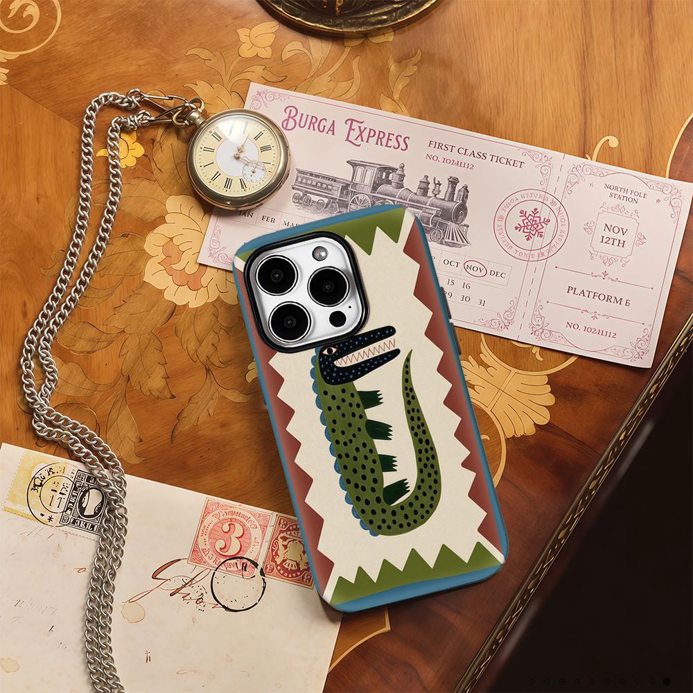 Boho Crocodile Folk Art Phone Case for IPhone 17AIR 16E 16 15 14 13 12 11 17 Pro Max Plus Double-layer Back Cover