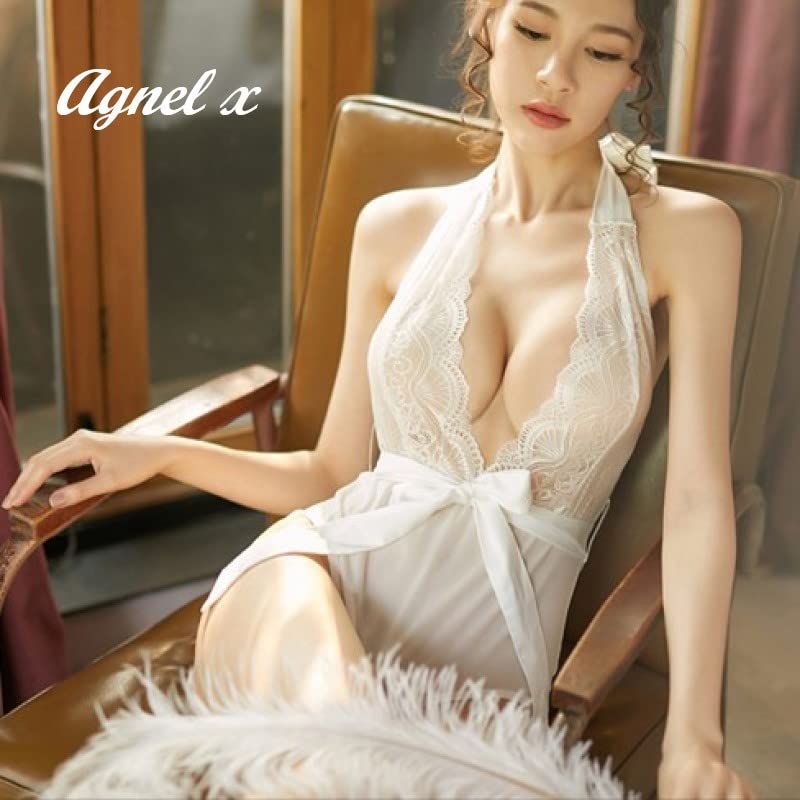 Sexy Lingerie Inner Underwear Nightwear One Piece Setup X034 [Agnel x] See-Through Women's (White, XL)