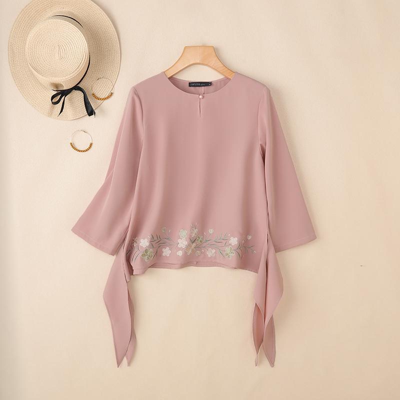 ZANZEA Women Casual Round Neck 3/4 Sleeve Loose Print Blouse